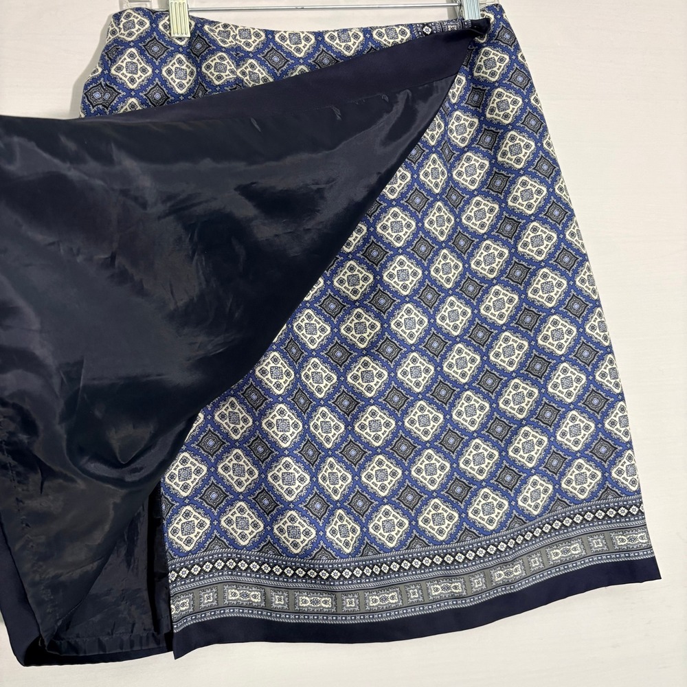 Talbots Petites Silk Blue Geometric Print Wrap Midi Skirt Womens Size 12P - Picture 4 of 10